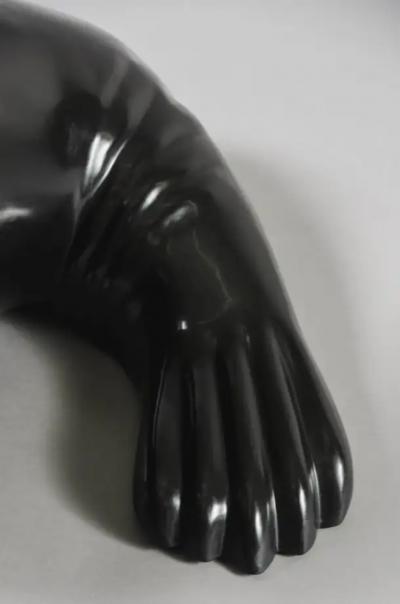 Robert Kuo Contemporary Black Lacquer Sea Lion Sculpture by Robert Kuo Limited Edition