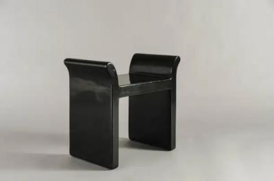 Robert Kuo Contemporary Black Lacquer Vanity Seat by Robert Kuo Hand Made Limited Edition
