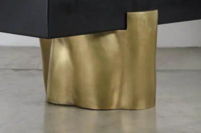 Robert Kuo Contemporary Brass and Lacquer Root Bench by Robert Kuo Limited Edition