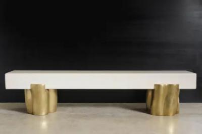 Robert Kuo Contemporary Brass and Lacquer Root Bench by Robert Kuo Limited Edition