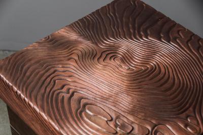 Robert Kuo Contemporary Camphorwood Trunk w Repouss Antiqued Copper Woodgrain Design Lid