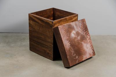 Robert Kuo Contemporary Camphorwood Trunk w Repouss Antiqued Copper Woodgrain Design Lid