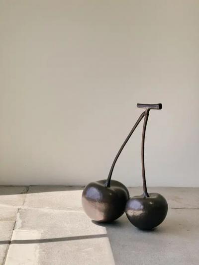 Robert Kuo Contemporary Cherries Sculpture in Dark Antique Copper by Robert Kuo