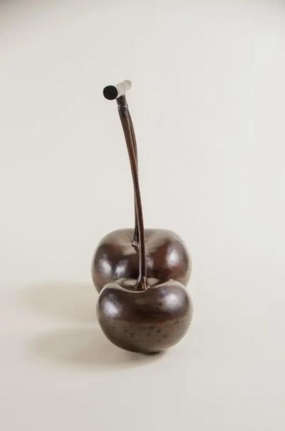 Robert Kuo Contemporary Cherries Sculpture in Dark Antique Copper by Robert Kuo