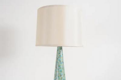 Robert Kuo Contemporary Cloisonn Conical Table Lamp in Azure Design by Robert Kuo