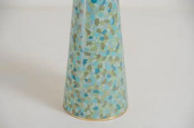 Robert Kuo Contemporary Cloisonn Conical Table Lamp in Azure Design by Robert Kuo