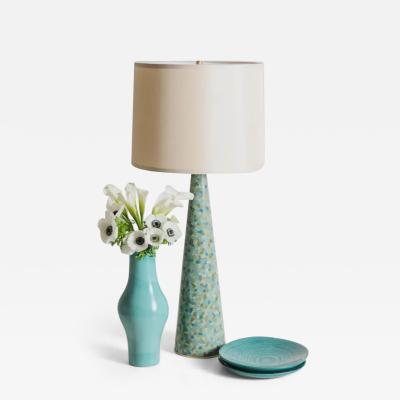 Robert Kuo Contemporary Cloisonn Conical Table Lamp in Azure Design by Robert Kuo