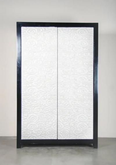 Robert Kuo Contemporary Cloud Armoire in Cream Lacquer by Robert Kuo
