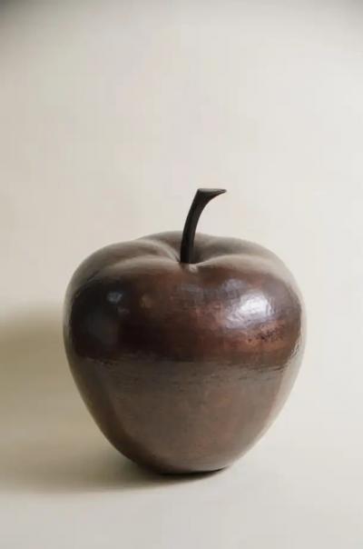 Robert Kuo Contemporary Copper Apple Sculpture by Robert Kuo Repouss Limited Edition