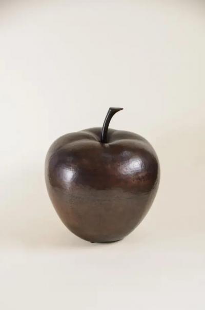 Robert Kuo Contemporary Copper Apple Sculpture by Robert Kuo Repouss Limited Edition