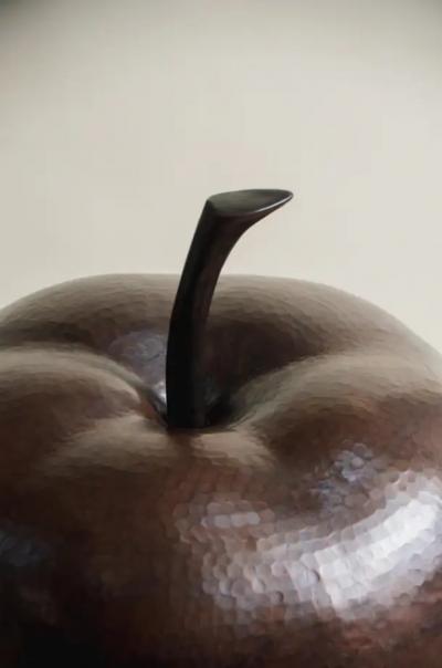 Robert Kuo Contemporary Copper Apple Sculpture by Robert Kuo Repouss Limited Edition