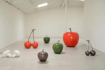 Robert Kuo Contemporary Copper Apple Sculpture by Robert Kuo Repouss Limited Edition