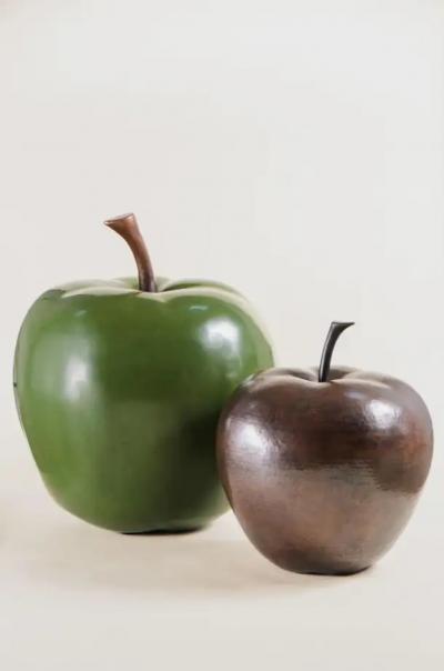 Robert Kuo Contemporary Copper Apple Sculpture by Robert Kuo Repouss Limited Edition