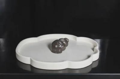 Robert Kuo Contemporary Cream Lacquer Cloud Design Tray by Robert Kuo Limited Edition
