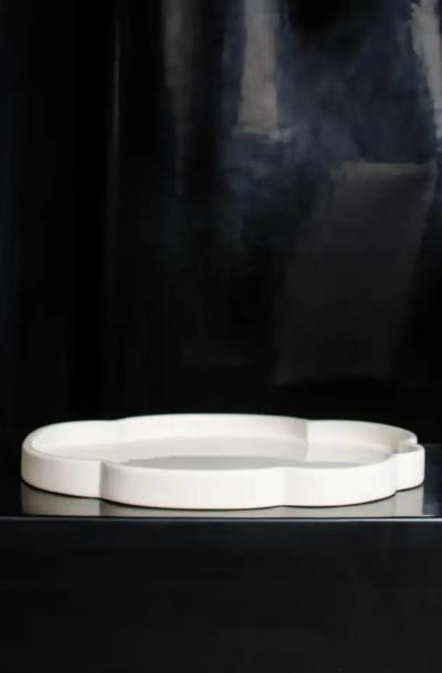 Robert Kuo Contemporary Cream Lacquer Cloud Design Tray by Robert Kuo Limited Edition