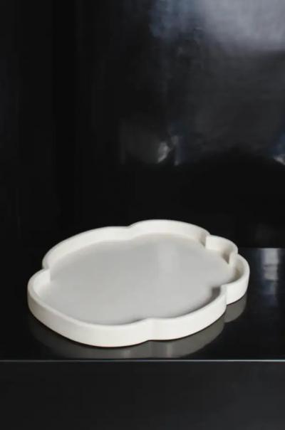 Robert Kuo Contemporary Cream Lacquer Cloud Design Tray by Robert Kuo Limited Edition