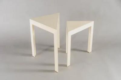 Robert Kuo Contemporary Cream Lacquer Corner Nesting Side Table by Robert Kuo