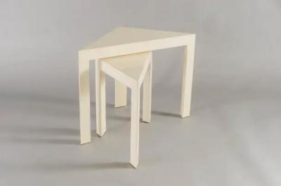 Robert Kuo Contemporary Cream Lacquer Corner Nesting Side Table by Robert Kuo