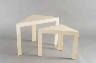 Robert Kuo Contemporary Cream Lacquer Corner Nesting Side Table by Robert Kuo