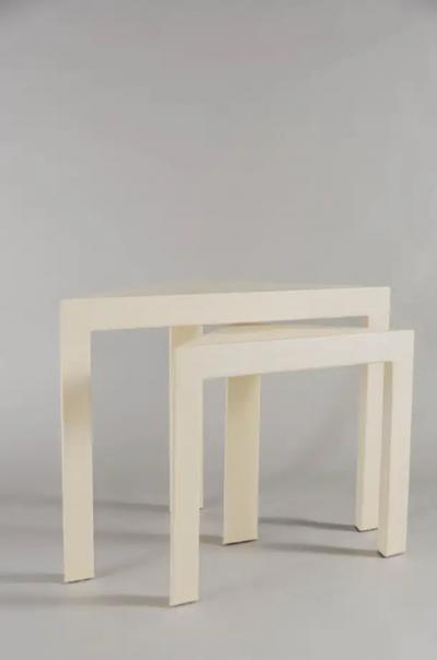 Robert Kuo Contemporary Cream Lacquer Corner Nesting Side Table by Robert Kuo