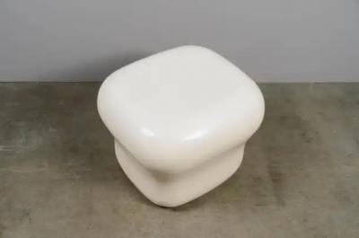 Robert Kuo Contemporary Cream Lacquer Cushion Drumstool by Robert Kuo Limited Edition