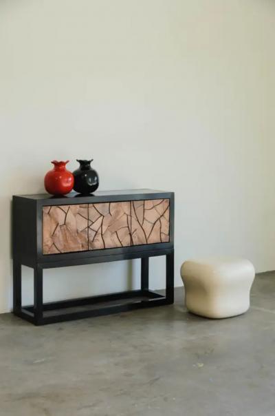 Robert Kuo Contemporary Cream Lacquer Cushion Drumstool by Robert Kuo Limited Edition