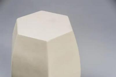 Robert Kuo Contemporary Cream Lacquer Hexagonal Drumstool by Robert Kuo Limited Edition