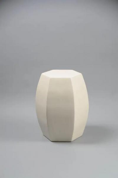 Robert Kuo Contemporary Cream Lacquer Hexagonal Drumstool by Robert Kuo Limited Edition