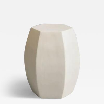 Robert Kuo Contemporary Cream Lacquer Hexagonal Drumstool by Robert Kuo Limited Edition