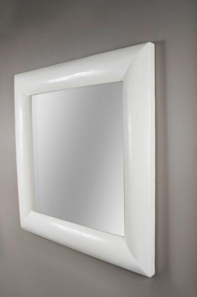 Robert Kuo Contemporary Cream Lacquer Square Mirror by Robert Kuo Limited Edition