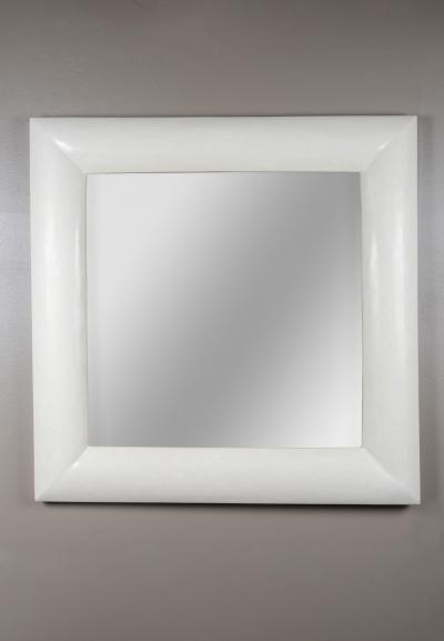 Robert Kuo Contemporary Cream Lacquer Square Mirror by Robert Kuo Limited Edition