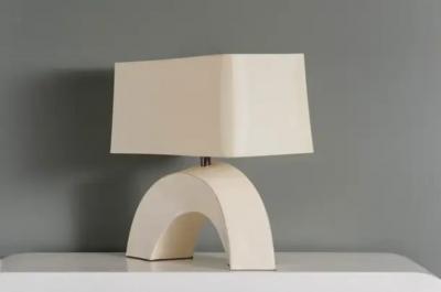 Robert Kuo Contemporary Cream Lacquer Twisted Arch Table Lamp by Robert Kuo