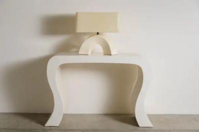 Robert Kuo Contemporary Cream Lacquer Twisted Arch Table Lamp by Robert Kuo