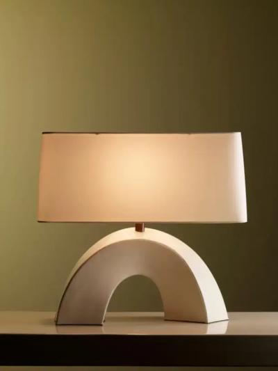 Robert Kuo Contemporary Cream Lacquer Twisted Arch Table Lamp by Robert Kuo
