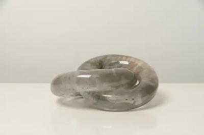 Robert Kuo Contemporary Double Ring Link Sculpture in Smoke Crystal by Robert Kuo