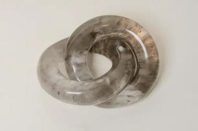 Robert Kuo Contemporary Double Ring Link Sculpture in Smoke Crystal by Robert Kuo