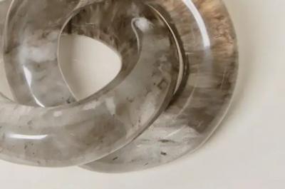 Robert Kuo Contemporary Double Ring Link Sculpture in Smoke Crystal by Robert Kuo
