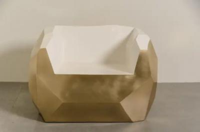 Robert Kuo Contemporary Facet Lounge Chair in Brass and Cream Lacquer by Robert Kuo