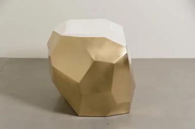 Robert Kuo Contemporary Facet Lounge Chair in Brass and Cream Lacquer by Robert Kuo