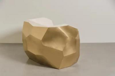 Robert Kuo Contemporary Facet Lounge Chair in Brass and Cream Lacquer by Robert Kuo