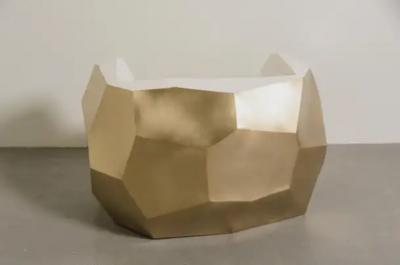 Robert Kuo Contemporary Facet Lounge Chair in Brass and Cream Lacquer by Robert Kuo