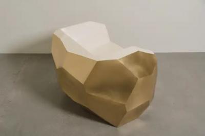 Robert Kuo Contemporary Facet Lounge Chair in Brass and Cream Lacquer by Robert Kuo