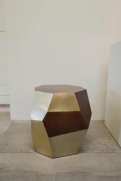 Robert Kuo Contemporary Faceted Tri Color Drumstool by Robert Kuo Limited Edition