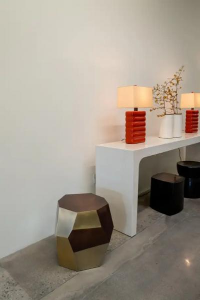 Robert Kuo Contemporary Faceted Tri Color Drumstool by Robert Kuo Limited Edition