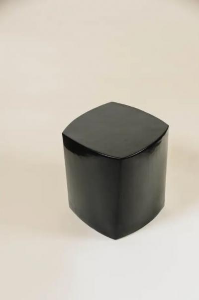Robert Kuo Contemporary Fang Bei Drumstool in Black Lacquer by Robert Kuo Limited Edition