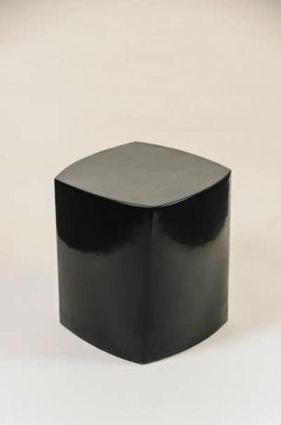 Robert Kuo Contemporary Fang Bei Drumstool in Black Lacquer by Robert Kuo Limited Edition