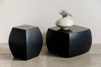 Robert Kuo Contemporary Fang Drumstool in Black Lacquer by Robert Kuo Limited Edition
