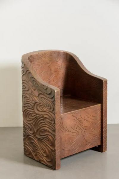 Robert Kuo Contemporary Fei Tian Wen Chair in Repouss Antiqued Copper by Robert Kuo