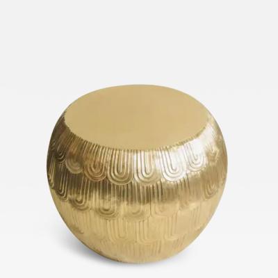 Robert Kuo Contemporary Fish Scale Design Low Drumstool in Brass by Robert Kuo Limited