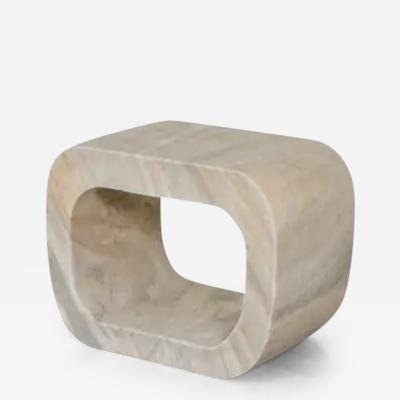 Robert Kuo Contemporary Han Bai Yu White Marble O Side Table by Robert Kuo Limited